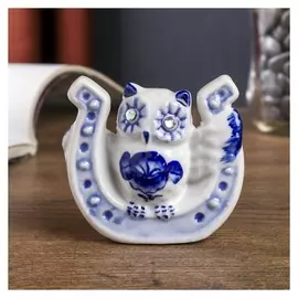 Сувенир "Сова в подкове" синяя роспись 7х7,5х3 см