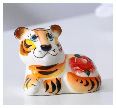 Сувенир тигр "Ник", 7,5 см, гжель, цвет