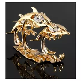 Сувенир "Три дельфина на волне" с 6 кристаллами сваровски, 12х4х9,5 см