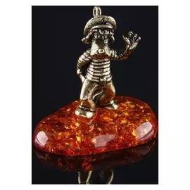 Сувенир "Волк", латунь, янтарная смола, 3,7х2,0х2,0 см