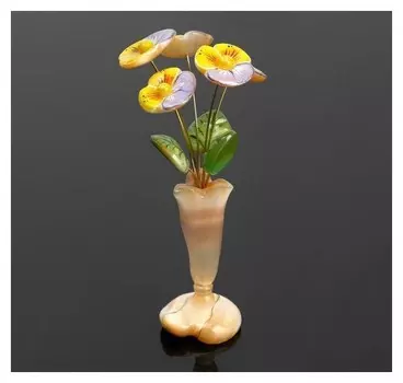 Сувенир ваза "Росток" с фиалками ,5 цветков, селенит