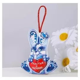 Сувенир "Заяц", 7,5 см, керамика, гжель