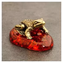 Сувенир "Жаба", латунь, янтарь, 1,4х2,1х2,5 см