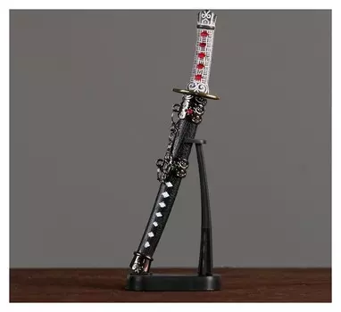 Сувенирное оружие «Катана на подставке», чёрные ножны с красными ромбами, 20см