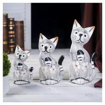 Сувенирный набор дерево "Кошки белые" (15,20,25) 15х8х25 см