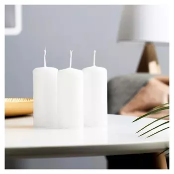 Свеча - цилиндр, 4х9 см, набор 3 шт, белая