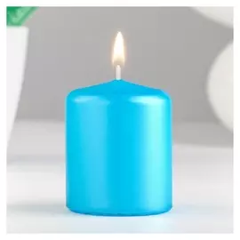 Свеча - цилиндр, 5х6 см, голубой блеск