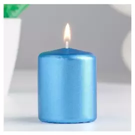 Свеча - цилиндр, 5х6 см, синий блеск