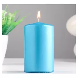 Свеча - цилиндр, 6х10 см, голубой блеск