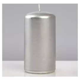 Свеча - цилиндр лакированная, 6×11,5 см, серебряная металлик