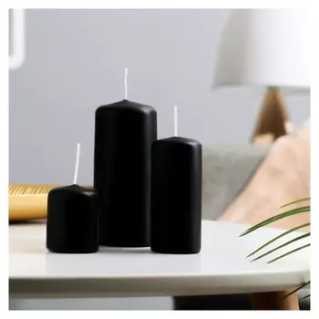 Свеча - цилиндр, набор 3 шт, чёрная (4х5 см, 4х9 см, 5х11,5 см)