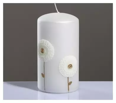 Свеча - цилиндр "Одуванчики", 7×13 см, белая