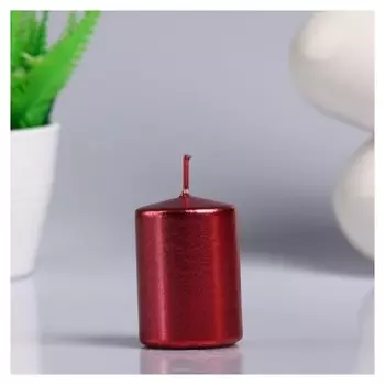 Свеча - цилиндр парафиновая, красный металлик, 4×6 см