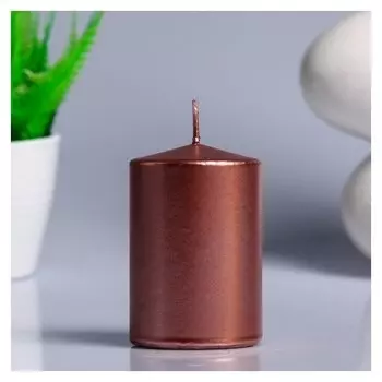 Свеча - цилиндр парафиновая, лакированная, нежно розовый металлик, 5,6×8 см