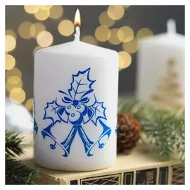 Свеча - цилиндр с узорами "Колокольчики", 5,6х8 см, белая с синим