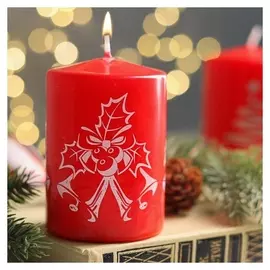 Свеча - цилиндр с узорами "Колокольчики", 5,6х8 см, красная с белым