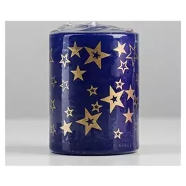 Свеча - цилиндр с узорами "Звезды", 5,6х8 см, синяя с золотым