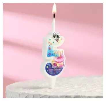 Свеча для торт цифра "С глазками" 5, цветная