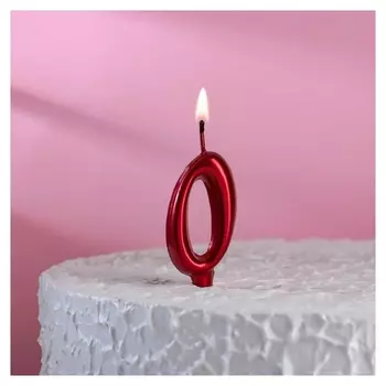 Свеча для торта, цифра "0", рубиновый