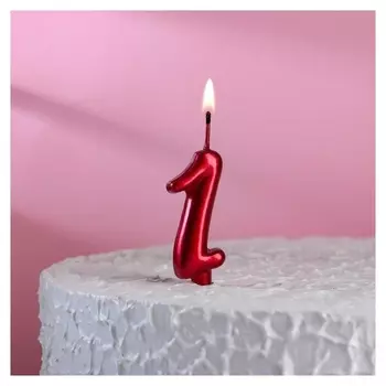Свеча для торта, цифра "1", рубиновый