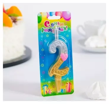 Свеча для торта цифра 2 Сердечки