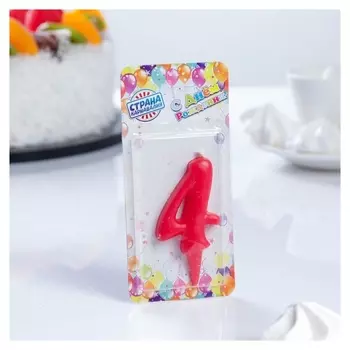 Свеча для торта Цифра 4 Овал Цвет красный