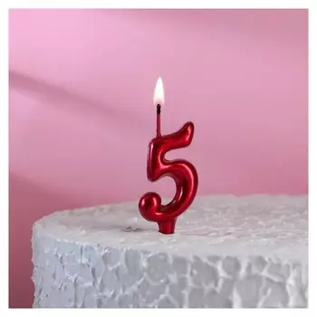 Свеча для торта, цифра "5", рубиновый