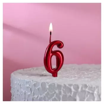 Свеча для торта, цифра "6", рубиновый