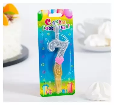 Свеча для торта цифра 7 Сердечки