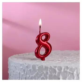 Свеча для торта, цифра "8", рубиновый