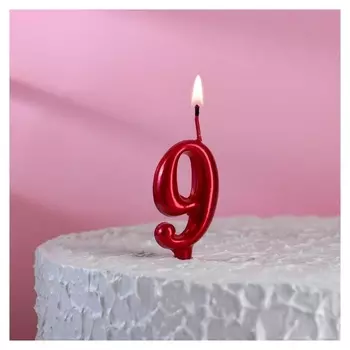 Свеча для торта, цифра "9", рубиновый