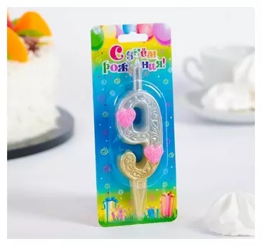 Свеча для торта цифра 9 Сердечки