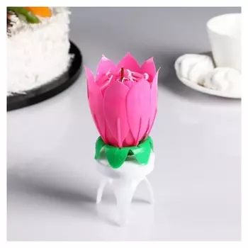 Свеча для торта музыкальная "Бутон", крутящаяся, розовая