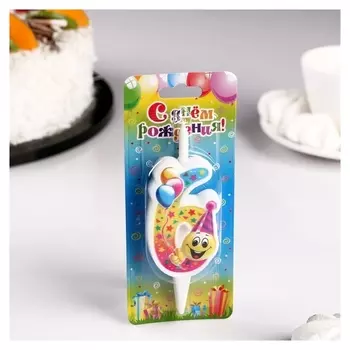 Свеча для торта Смайлик с шарами Цифра 6