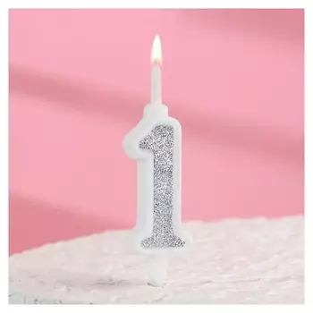 Свеча для торта "Суперблеск","1", серебряная блестка