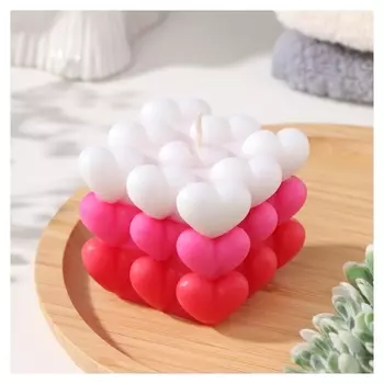 Свеча фигурная "Бабл сердце" 6 см, бело-розовая