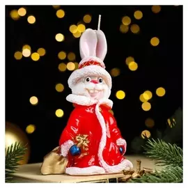 Свеча фигурная «Кролик-дед мороз», 14,5х9 см, 130 г