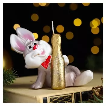 Свеча фигурная «Кролик с шампанским», 9х8 см, 58 г