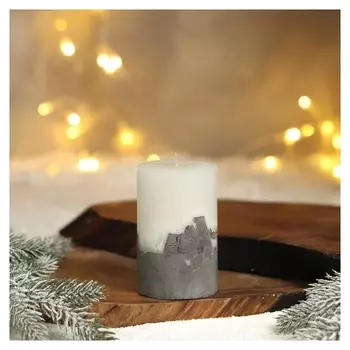 Свеча интерьерная белая с бетоном, 10 х 6 см