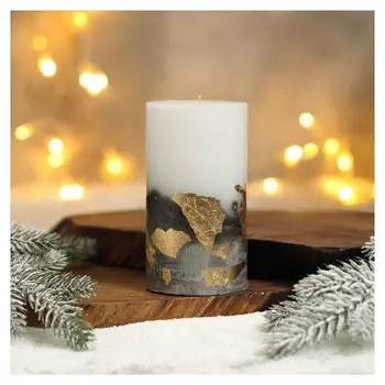 Свеча интерьерная белая с бетоном (Поталь), 13 х 7 см