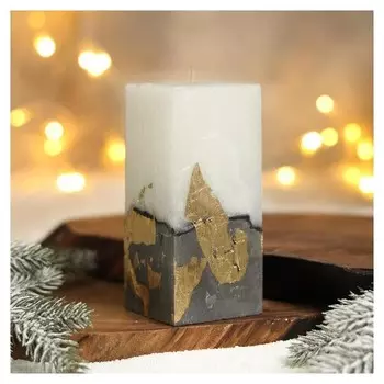 Свеча интерьерная белая с бетоном (Поталь), 6 х 6 х 14 см