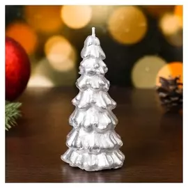 Свеча "Ёлка" 10х5см, серебро