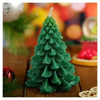 Свеча новогодняя "Ёлочка пушистая" тёмно-зелёная, 10см