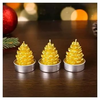 Свеча новогодняя Шишка золотая 4×6 см