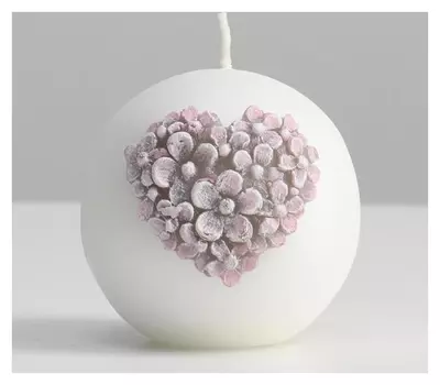 Свеча шар "Цветочное сердце", 8 см, жемчужный белый