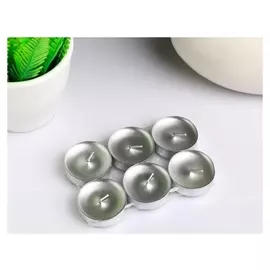 Свеча в гильзе "Шайба", серебро, 6 шт