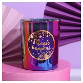 Свеча в голографическом стакане Magic Happens, 8,5 х 8 х 8 см