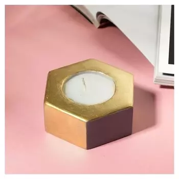 Свеча в подсвечнике «Серый и золотой», 7 х 3 х 8 см