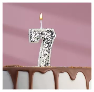Свеча в торт «Блестки», цифра "7", серебро, 6.5х4