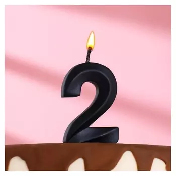 Свеча в торт "Грань", цифра 2, черный металлик, 7.8 см